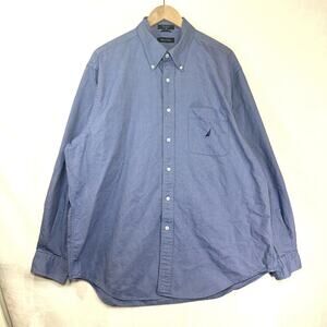 Nautica Mens Tall Size XL Blue 100% Cotton Buttoned Dress Shirt Barrel Cuff Logo